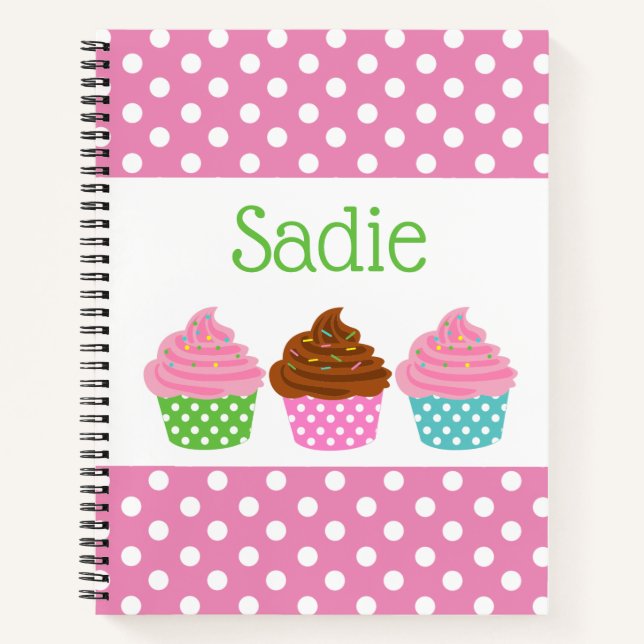 Polka Dot Cupcakes Personalised Spiral Notebook (Front)