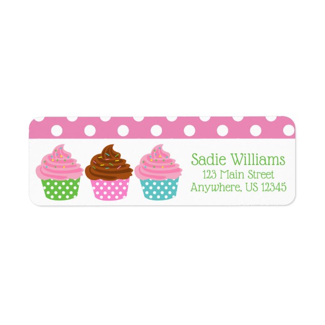 Polka Dot Cupcakes Return Address Labels (Front)