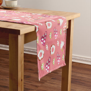 Polka Dot Cups Cakes Doughnuts Lemons Grapefruits Short Table Runner