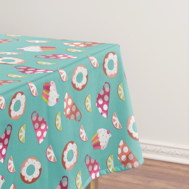 Polka Dot Cups Cakes Doughnuts Lemons Grapefruits Tablecloth (In Situ)