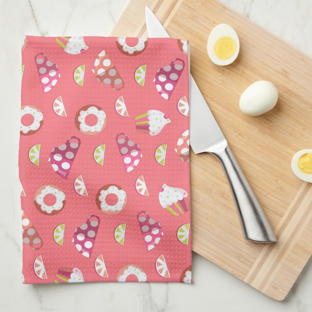 Polka Dot Cups Cakes Doughnuts Lemons Grapefruits Tea Towel (Quarter Fold)