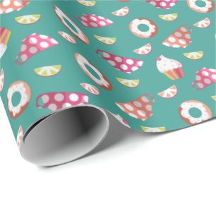 Polka Dot Cups Cakes Doughnuts Lemons Grapefruits Wrapping Paper