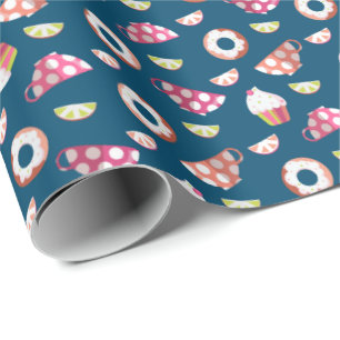 Polka Dot Cups Cakes Doughnuts Lemons Grapefruits  Wrapping Paper