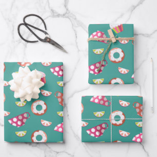 Polka Dot Cups Cakes Doughnuts Lemons Grapefruits Wrapping Paper Sheet