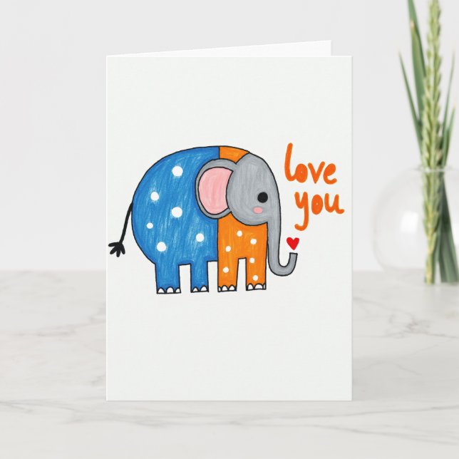 Polka Dot Cute Elephant Love You Card (Front)