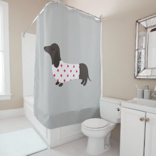 Polka Dot Dachshund Shower Curtain