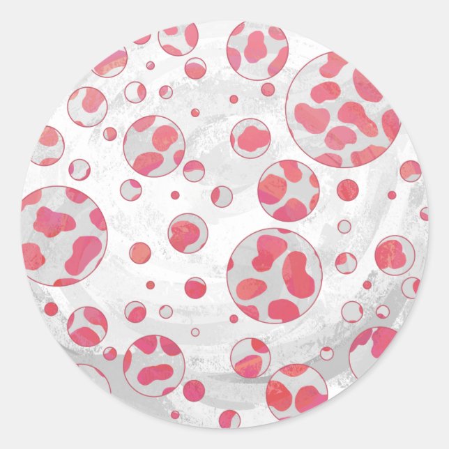 Polka Dot Dalmatian Pink and White Classic Round Sticker (Front)