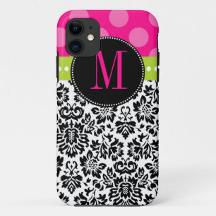 Polka Dot & Damask   Monogram iPhone 11 Case
