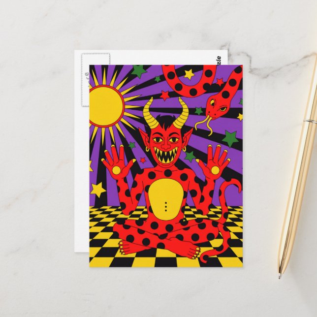 Polka Dot Devil and Snake Pop Art Postcard (Front/Back In Situ)