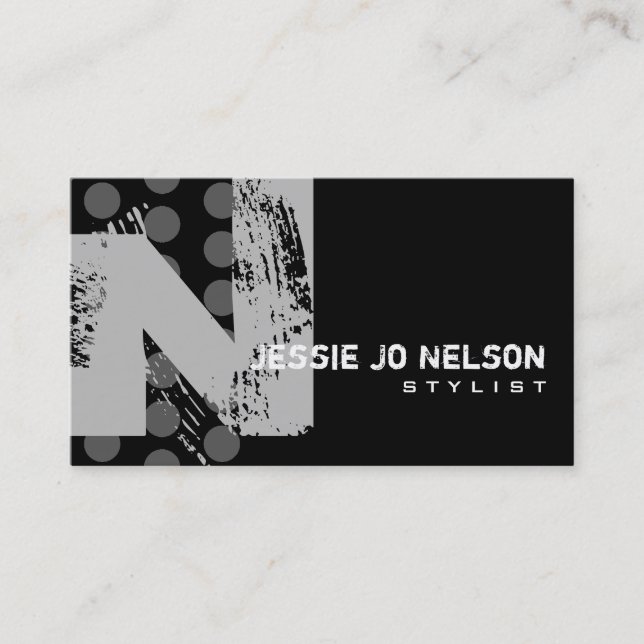Polka Dot Distressed - Monogram N Business Card (Front)