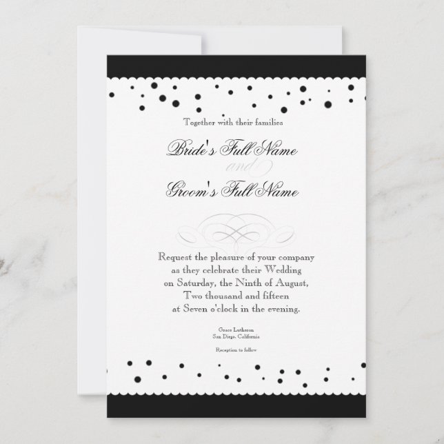 Polka Dot Dots Scallop Lace Swirl Flourish Wedding Invitation (Front)