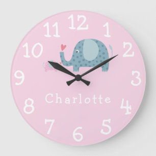 Polka Dot Elephants Personalised Nursery Large Clock