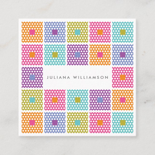 Polka Dot Fabric Quilt Pattern Square Business Card (Front)