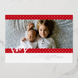Polka Dot Farmhouse Red White Christmas Photo Foil Holiday Card