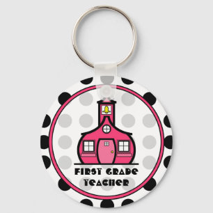 Polka Dot First Grade Teacher Keychain