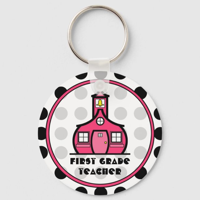 Polka Dot First Grade Teacher Keychain (Front)