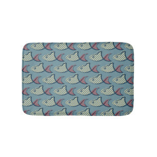 Polka Dot Fish Pattern Bath Mat