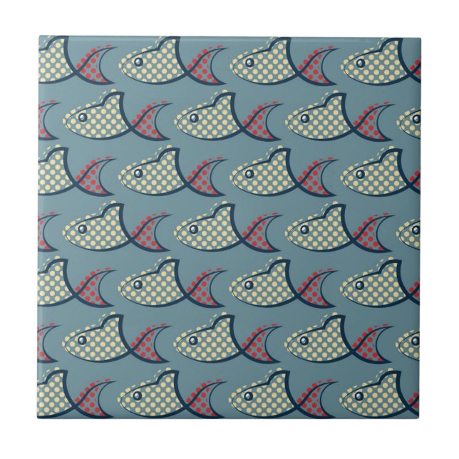Polka Dot Fish Pattern Ceramic Tile (Front)