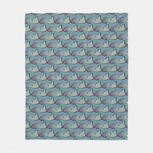 Polka Dot Fish Pattern Fleece Blanket (Front)