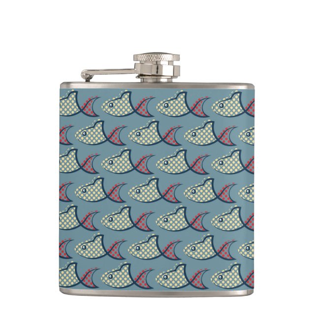 Polka Dot Fish Pattern Hip Flask (Front)