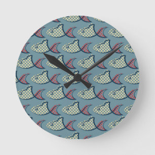 Polka Dot Fish Pattern Round Clock