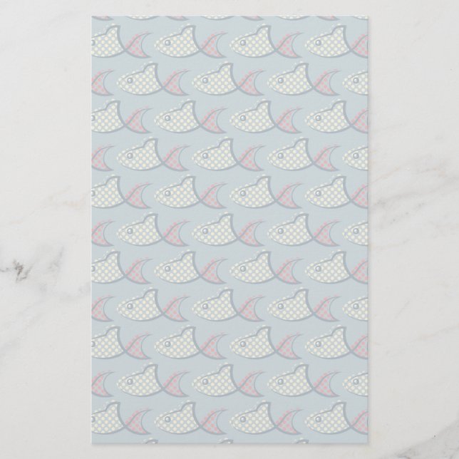 Polka Dot Fish Pattern Stationery (Front)