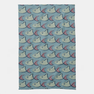 Polka Dot Fish Pattern Tea Towel