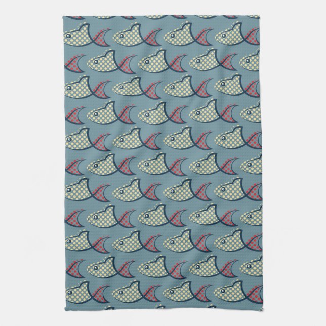 Polka Dot Fish Pattern Tea Towel (Vertical)