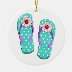 Polka Dot Flip Flops Ceramic Tree Decoration