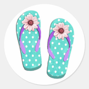 Polka Dot Flip Flops Classic Round Sticker