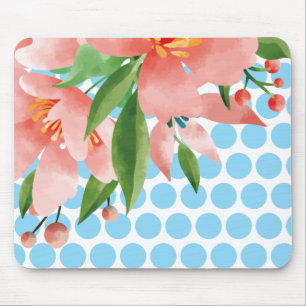 Polka Dot Floral Mousepad with Watercolor Flower