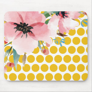 Polka Dot Floral Mousepad with Watercolor Flower