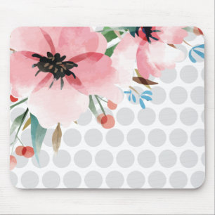 Polka Dot Floral Mousepad with Watercolor Flower