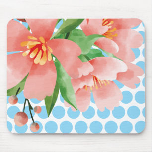 Polka Dot Floral Mousepad with Watercolor Flower