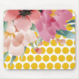 Polka Dot Floral Mousepad with Watercolor Flower