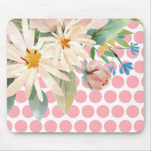 Polka Dot Floral Mousepad with Watercolor Flower