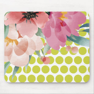 Polka Dot Floral Mousepad with Watercolor Flower