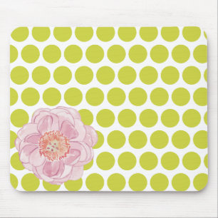 Polka Dot Floral Mousepad with Watercolor Flower
