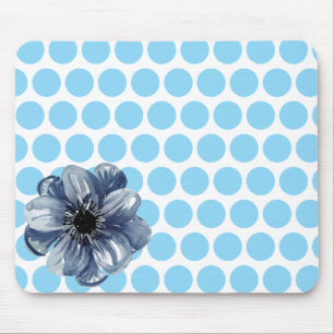 Polka Dot Floral Mousepad with Watercolor Flower