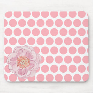 Polka Dot Floral Mousepad with Watercolor Flower