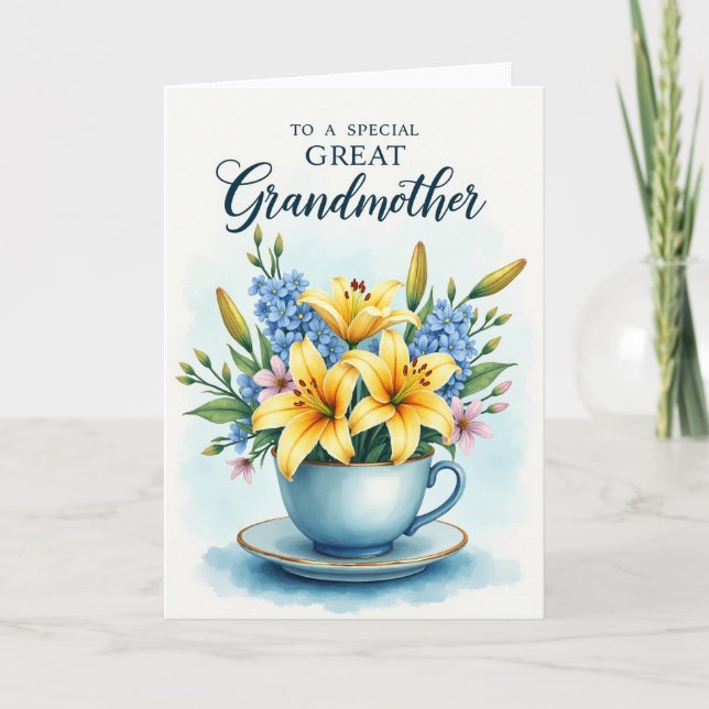 Polka Dot Floral Teacup Card (Front)