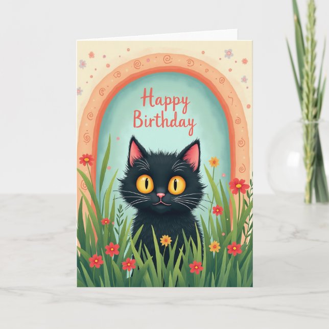Polka Dot Fluffy Cat Arch Card (Front)