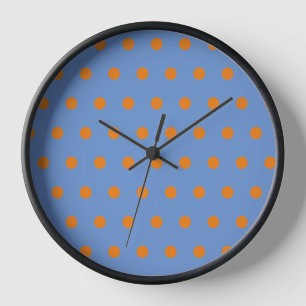 Polka Dot Framed Wall Clock (Denim Blue & Orange)