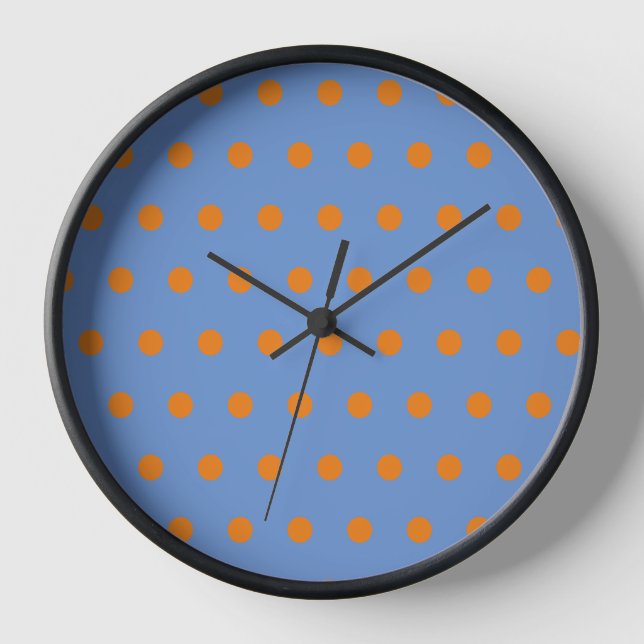 Polka Dot Framed Wall Clock (Denim Blue & Orange) (Front)