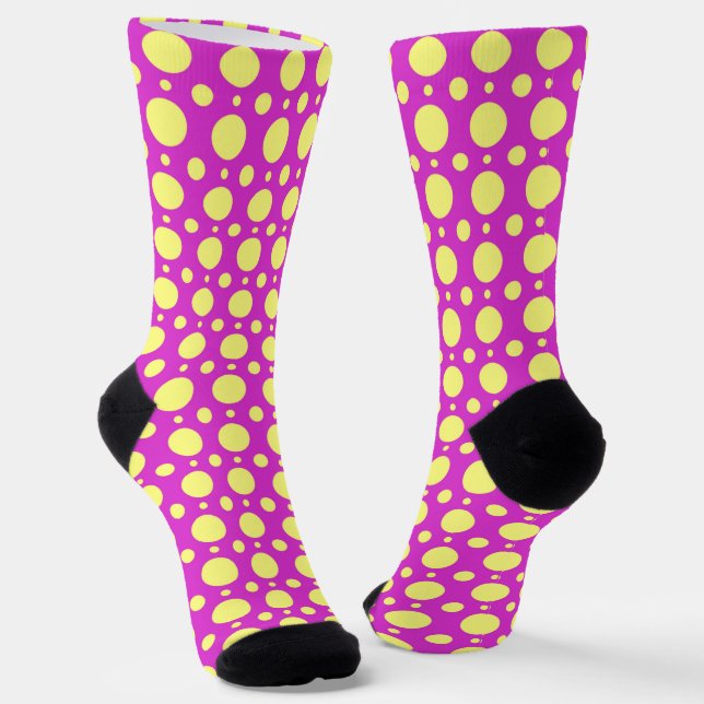 Polka Dot Fun Crazy Socks in Pink and Yellow (Angled)