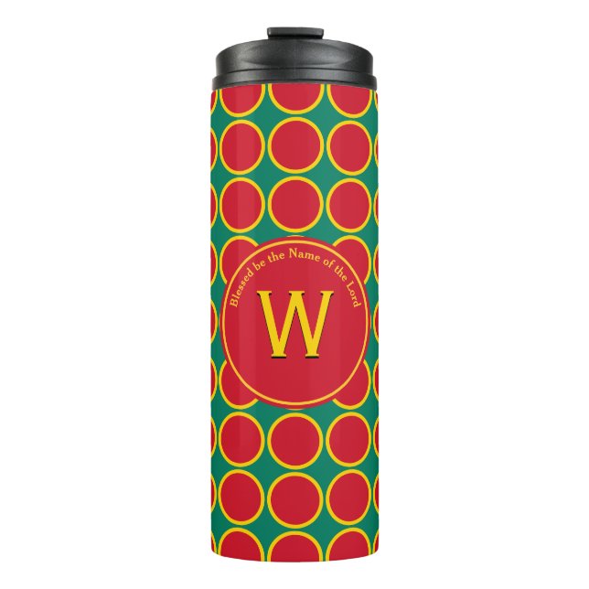 POLKA DOT Geometric Customised Monogram Red Thermal Tumbler (Front)