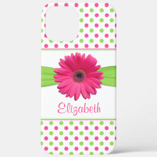 Polka Dot Gerbera Daisy Pink Green iPhone 12 Pro Max Case