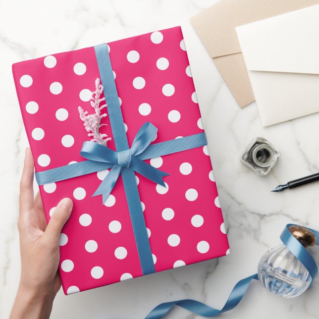 Polka Dot Gift Wrap White and Hot Pink (Gifting)