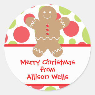 Polka Dot Gingerbread Man Christmas Gift Sticker