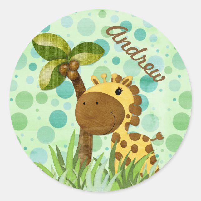 Polka Dot Giraffe Classic Round Sticker (Front)